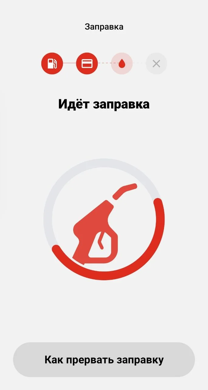 Тот же экран заправки в приложении партнёра